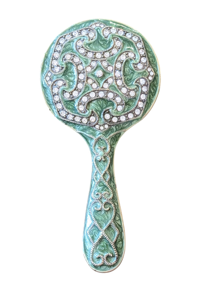 Vintage enamel & rhinestone set handheld mirror