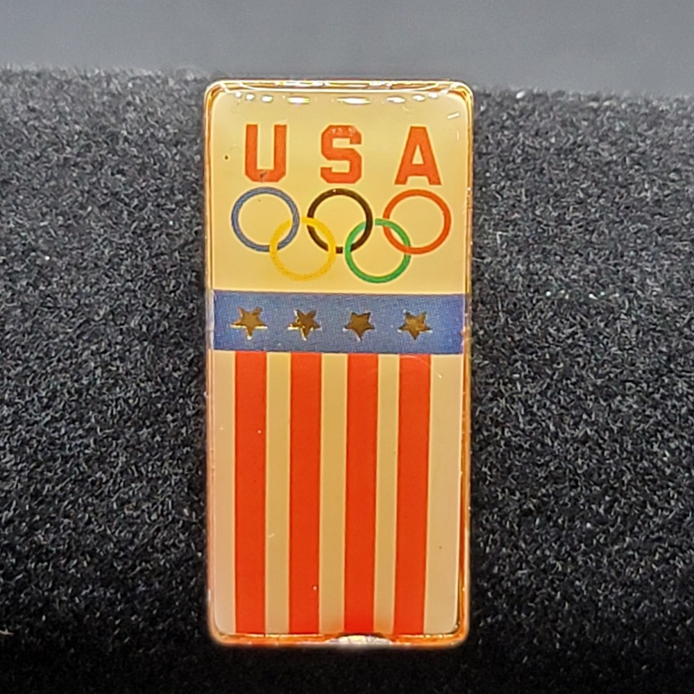 Olympic Games Team USA Lapel Pin American Flag Rectangle Rings Stars Rectangular