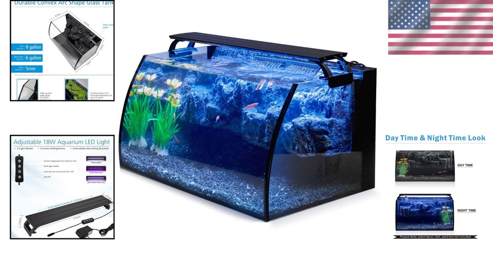 8 Gallon Aquarium Kit - Wide View LED Light