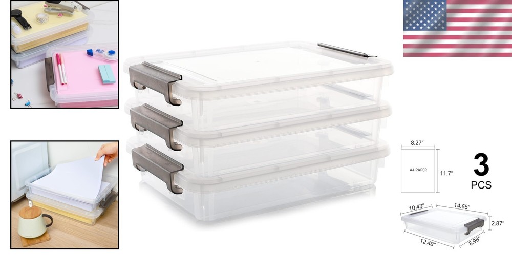 Citylife 3-Piece Stackable Clear Storage Bins for Office & Home