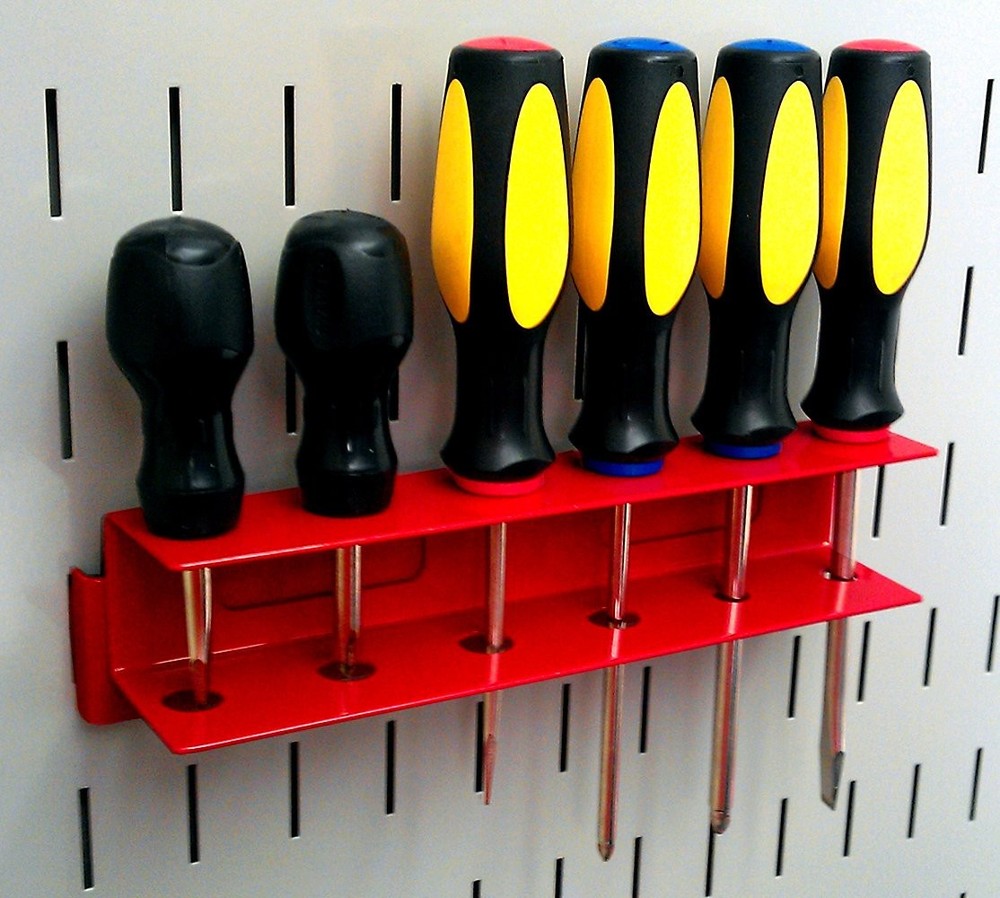 Red Slotted Metal Pegboard Accessory Screwdriver Holder Bracket for Tool