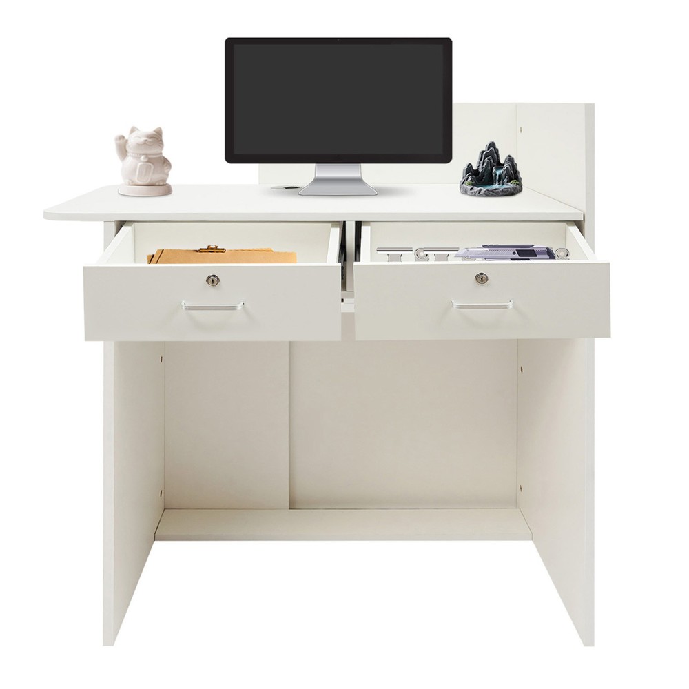 Warm White LED Reception Desk High Load Capacity Front Desk with 2 Drawers