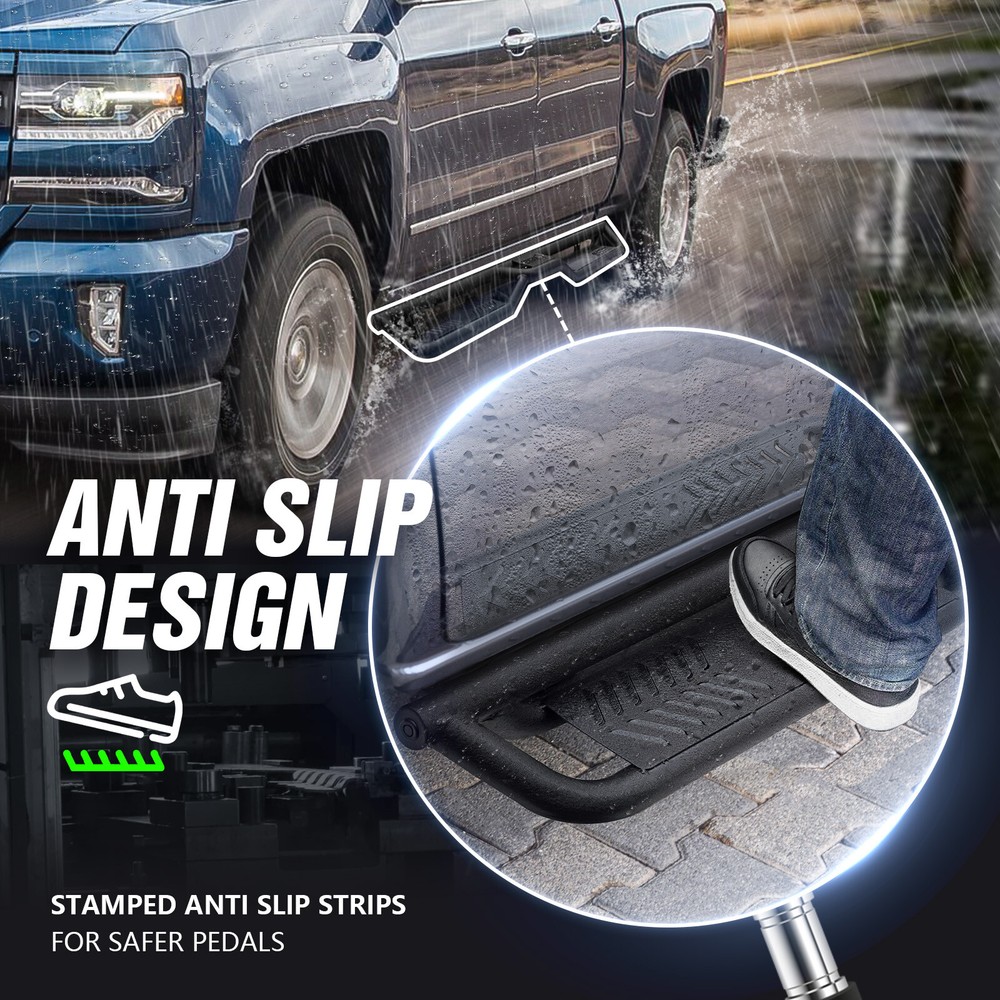 6.9" Running Board for 07-2018 Chevy Silverado 1500 Crew Cab Drop Side Step Bars