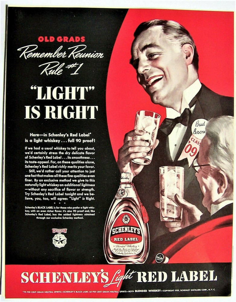 Schenley's Light Red Label ad "Light is Right" 1939
