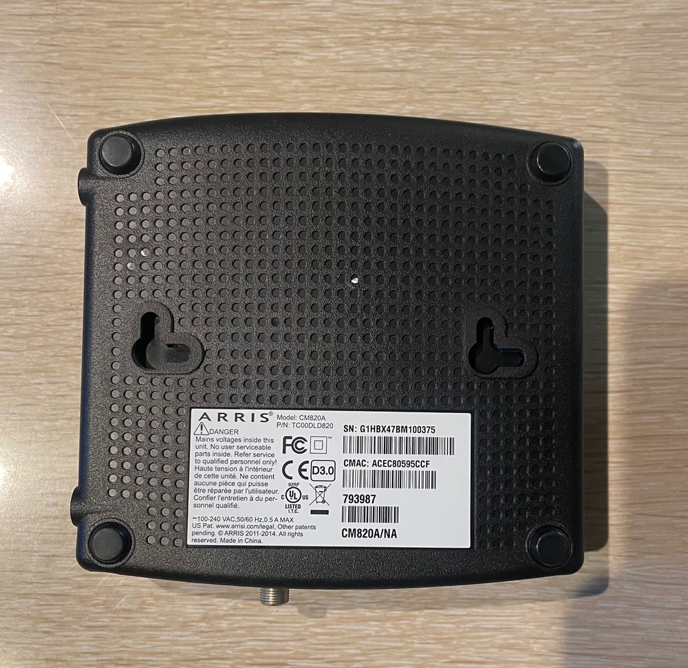 Arris CM820A DOCSIS 3.0 cable modem w/ power adapter