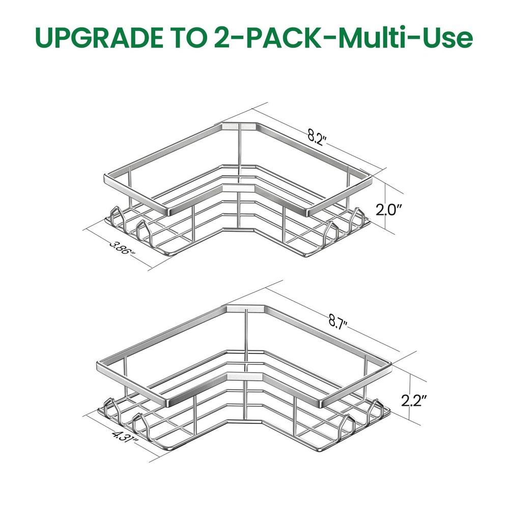 Adhesive Shower Caddy, 2 Pack Corner Bath Organizer, Rustproof Stainless Stee...