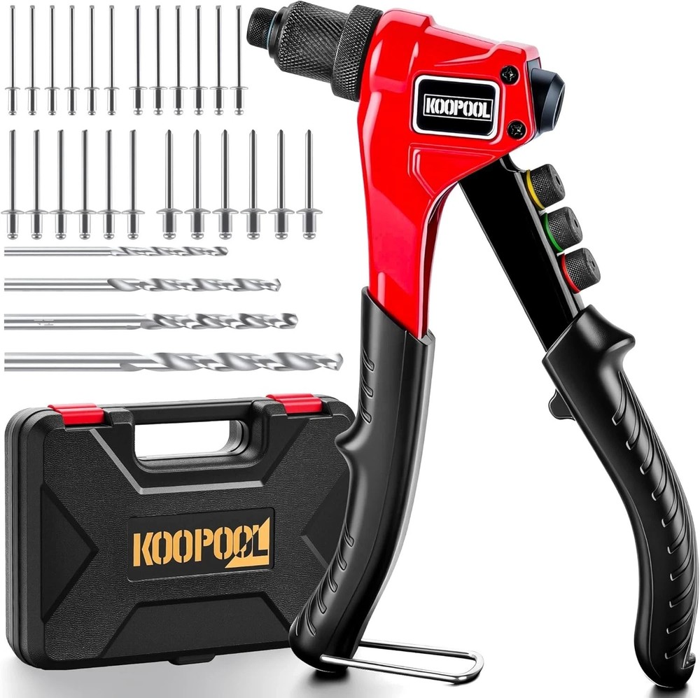 Rivet Gun Kit, Manual Pop Tool with 200 Rivets and 4 Drill Bits, 4...