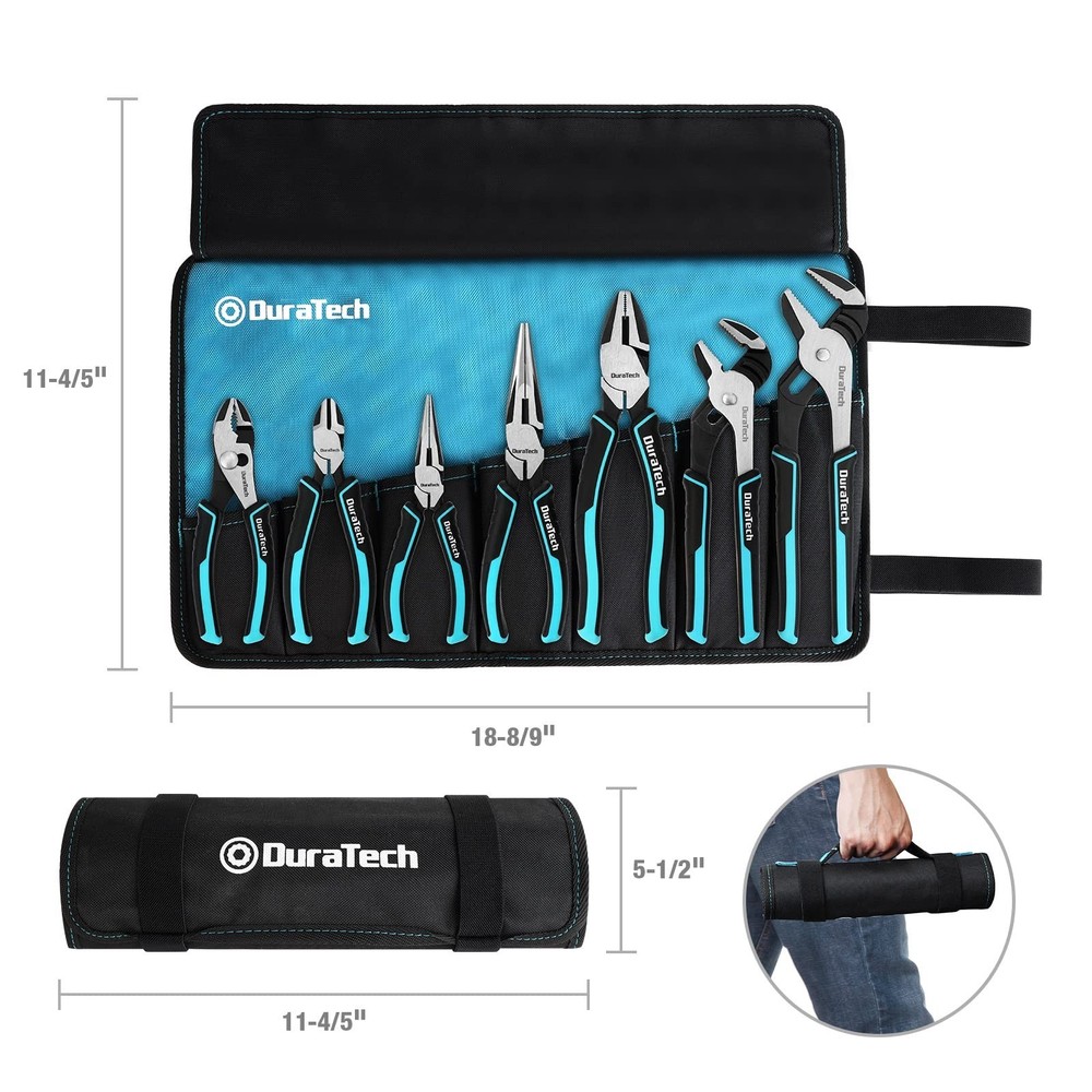 DURATECH 7-Piece Pliers Set with Rolling Pouch, Premium Cr-Ni Construction (1...