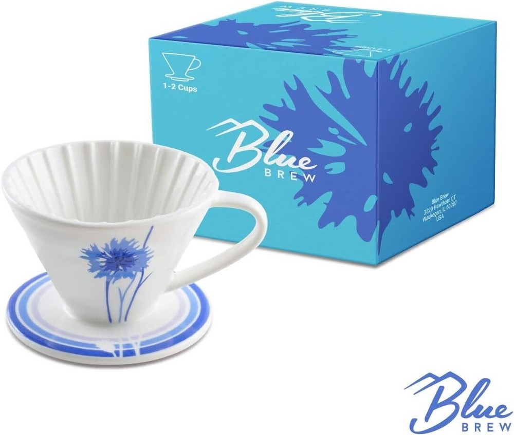 BLUE BREW Pour Over Coffee Dripper, Size 01 Ceramic Cone Coffee Maker, 2PK