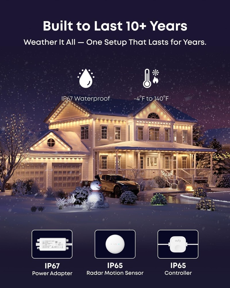 eufy Permanent Outdoor Lights S4 3D Radar-Activated 100ft 72 LED String Light