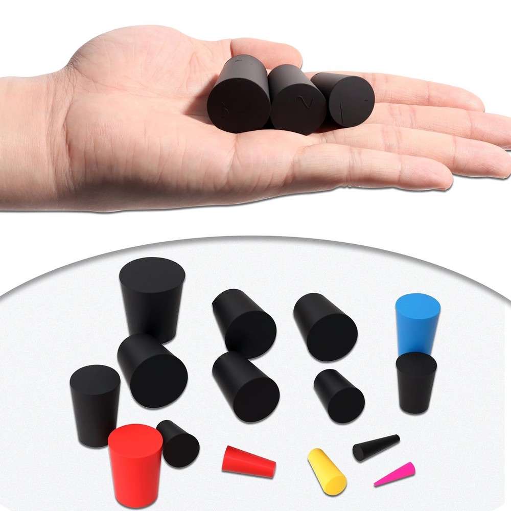 16Values Tapered Stopper Assortment Kit Lab Solid Rubber Stoppers Silicone Pl...