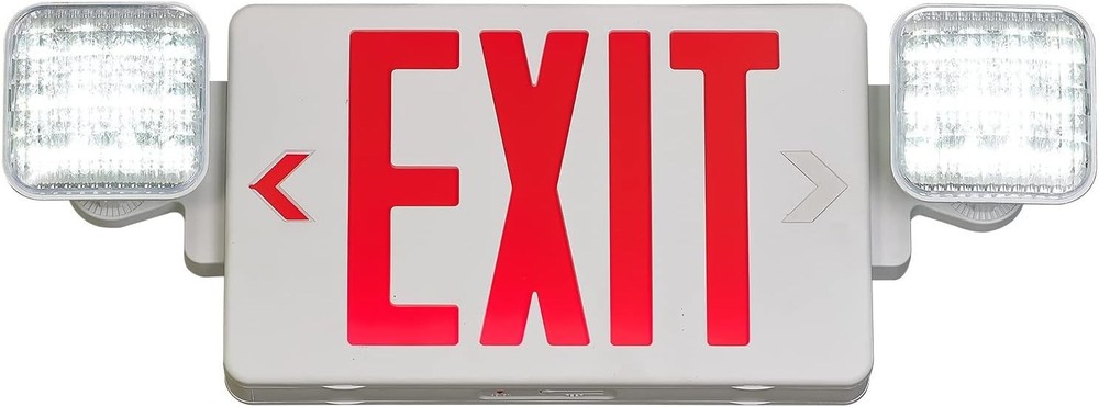 Red Exit Sign w/ Emergency Exit Lights Fixture/ Battery Backup, AC 120/277V