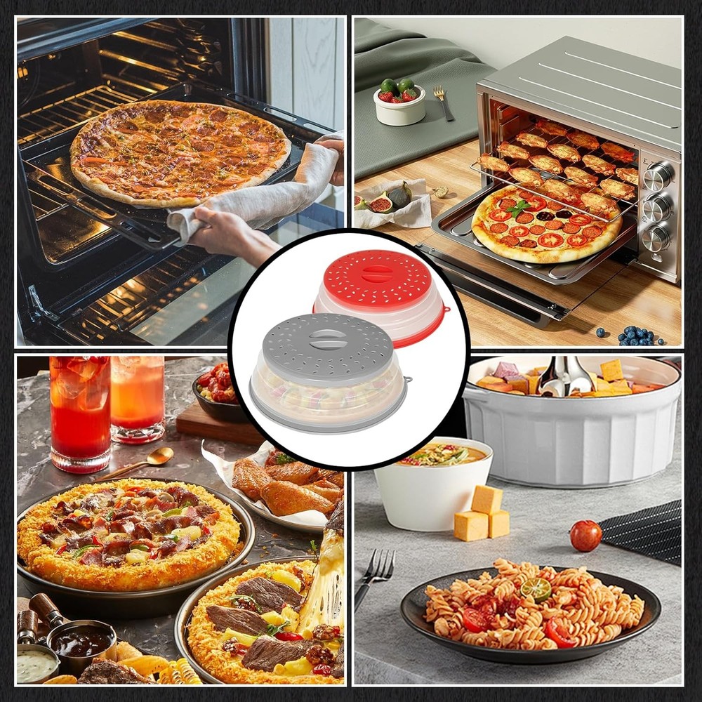 2 Pack Collapsible Microwave Splatter Cover, Vented Microwave Lid with Hook Hole