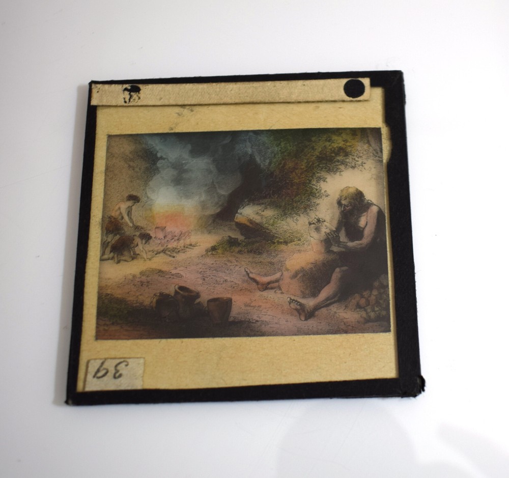 EARLY MAN MAKING POTTERY C1910 ANTIQUE TINTED Magic Lantern Slide