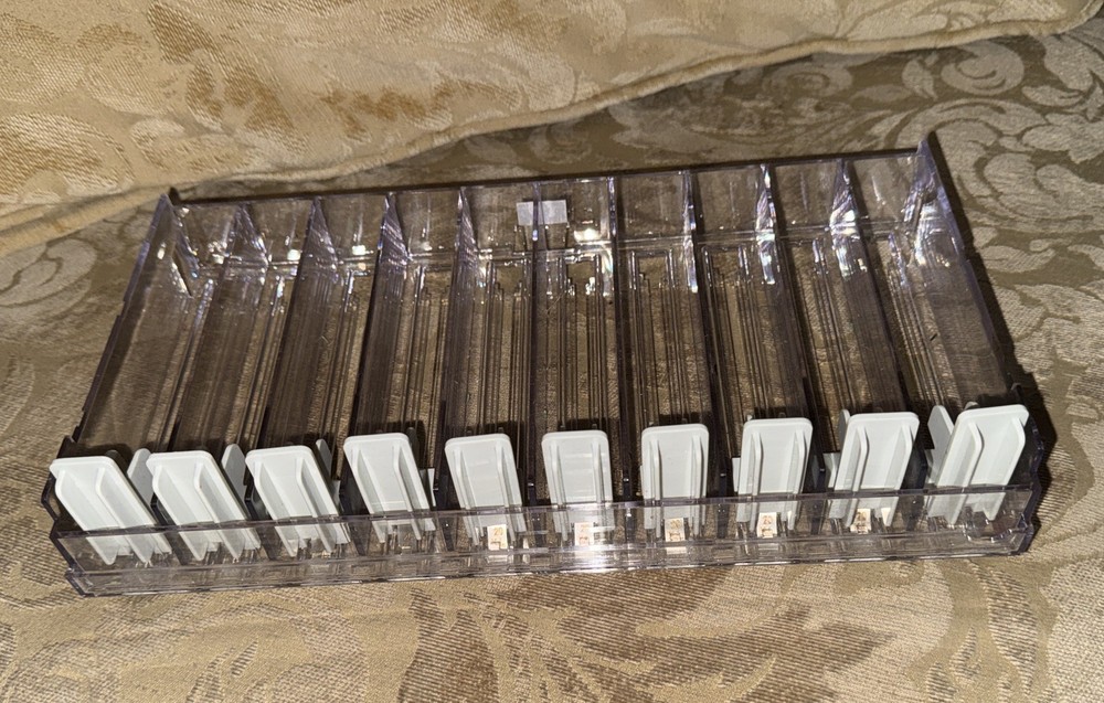 clear acrylic product display rack with an automatic pusher system 10 rows