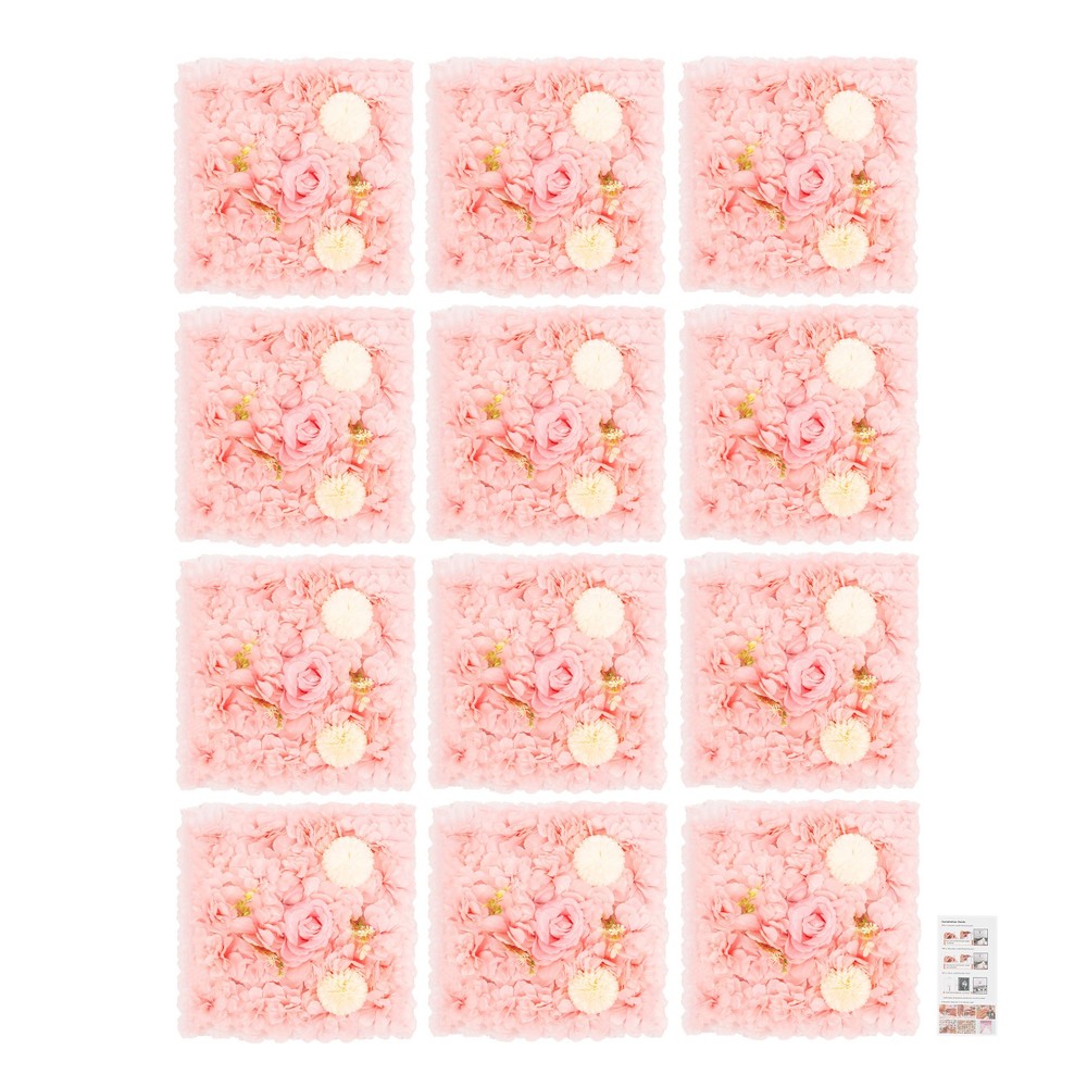 3D Flower Wall Panel-12pcs Artificial Flower Wall Background Silk Rose Wedding