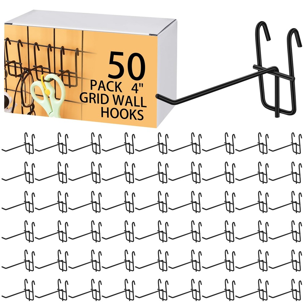 50 Pcs 4 Inch Grid Wall Hooks Gridwall Panel Hooks Wall Mount Garage Organize...