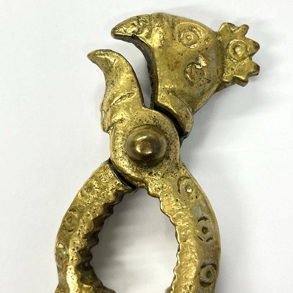 VTG Solid Brass Rooster Chicken Nutcracker Figural Rustic Farmhouse Cabincore