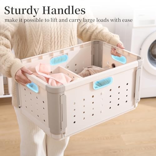 Laundry Basket with Divider for Pre-Sorting, 42L Stackable Plastic 1 Pack