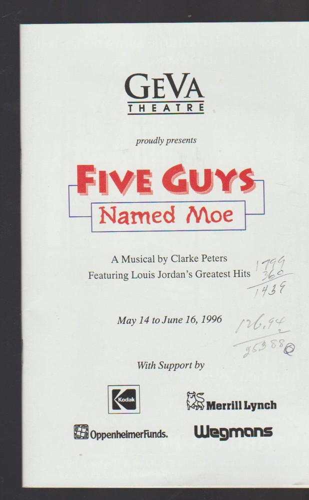 Five Guys Named Moe Geva Theatre Program 1996