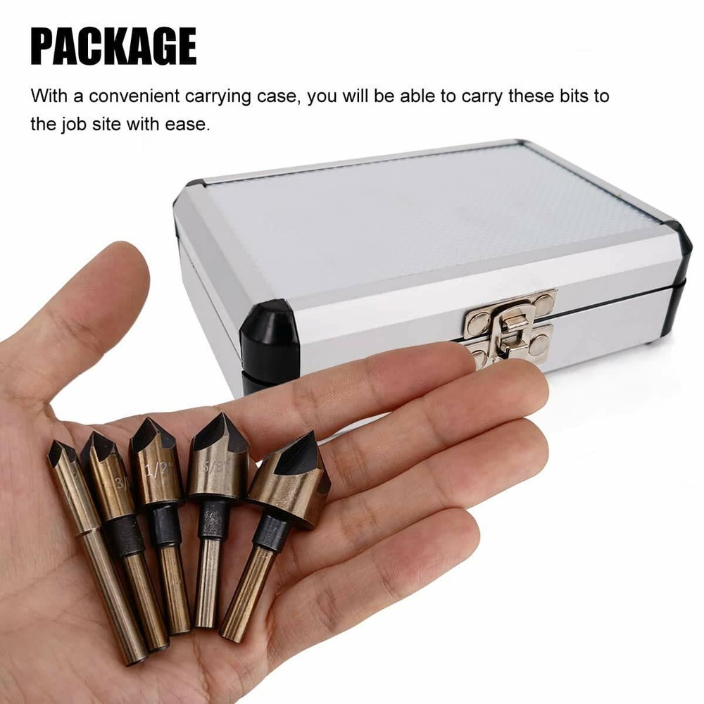 5pcs HSS Industrial Countersink Drill Bit Set Counter Sink Chamfer Angle US Ship