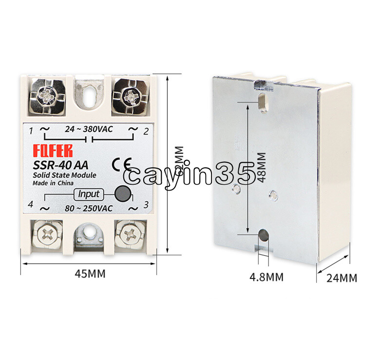 1PCS SSR-40AA 40A Solid State Relay Module 80-250V AC / 24-380V AC
