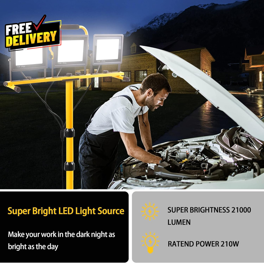 22000 Lumen Work Lights with Stand 3 Head Portable LED Work Light with Adjust...