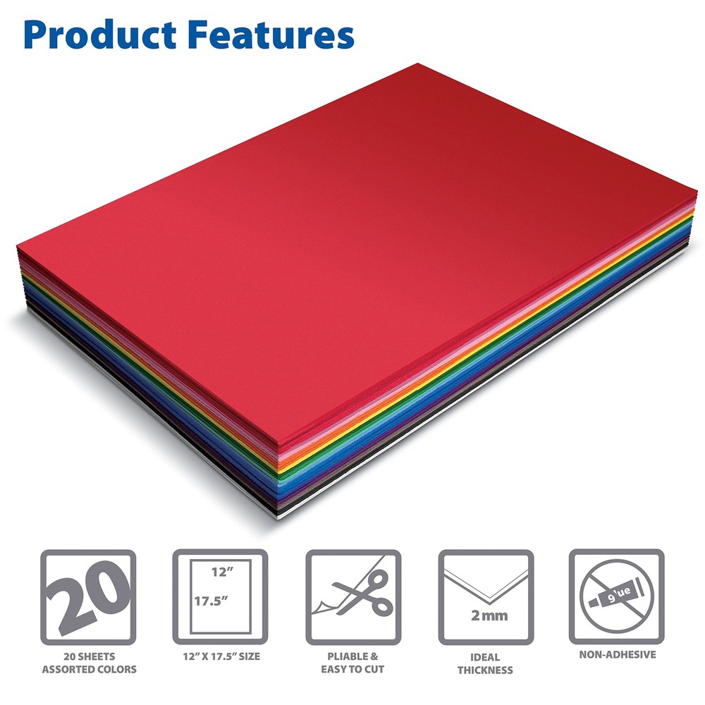 20 Pack EVA Foam Sheets, Extra Large Sheet Size, 12 x 17.5 Inch, Assorted Col...