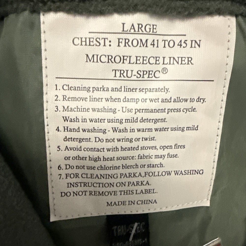 Tru-Spec Olive Drab Microfleece Jacket Liner New With Tags