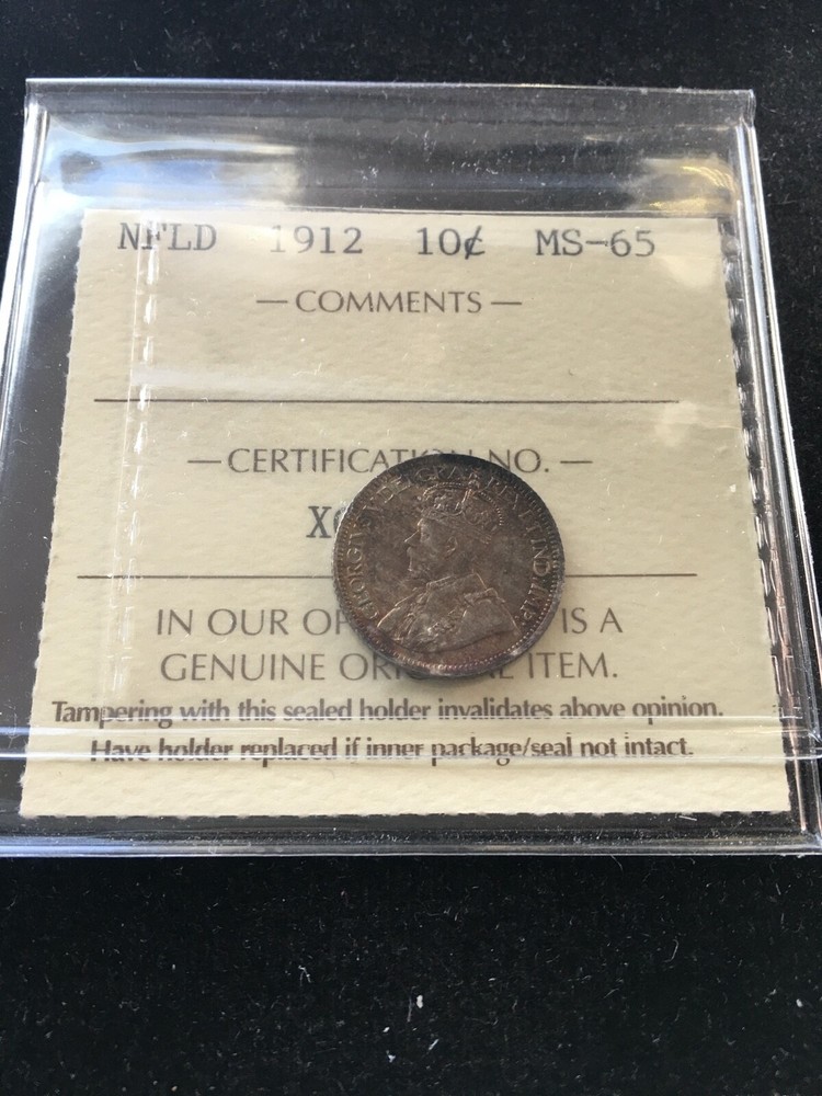1912  ICCS Graded Newfoundland  ¢10 Ten Cent, **MS-65**