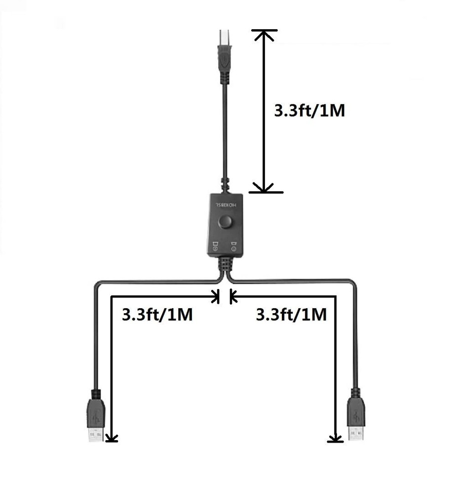 Printer Cable Splitter 2-in-1 Share One Printer for Two Computers USB Compatible