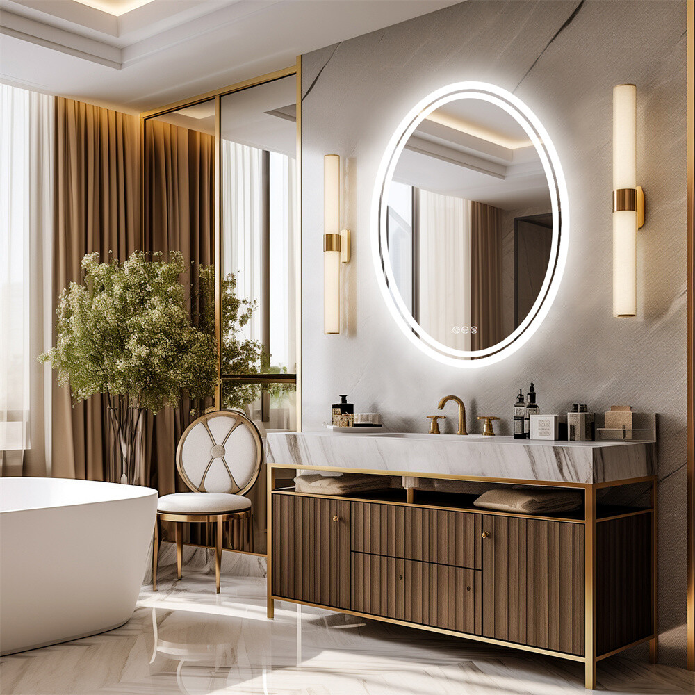 Oval LED Bathroom Mirror with Back Light Large HD Vanity Mirror AntiFog Dimmable