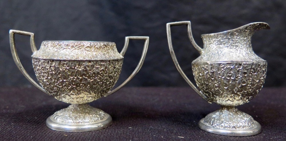 JWR Miniature Decorated Sterling Sugar & Creamer
