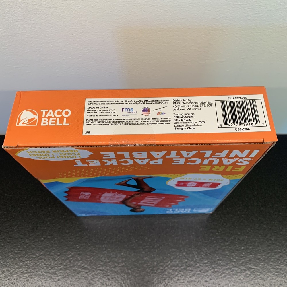 TACO BELL Inflatable Pool Float Fire Sauce Packet NEW Red Floatie Fire! 30x57.8”