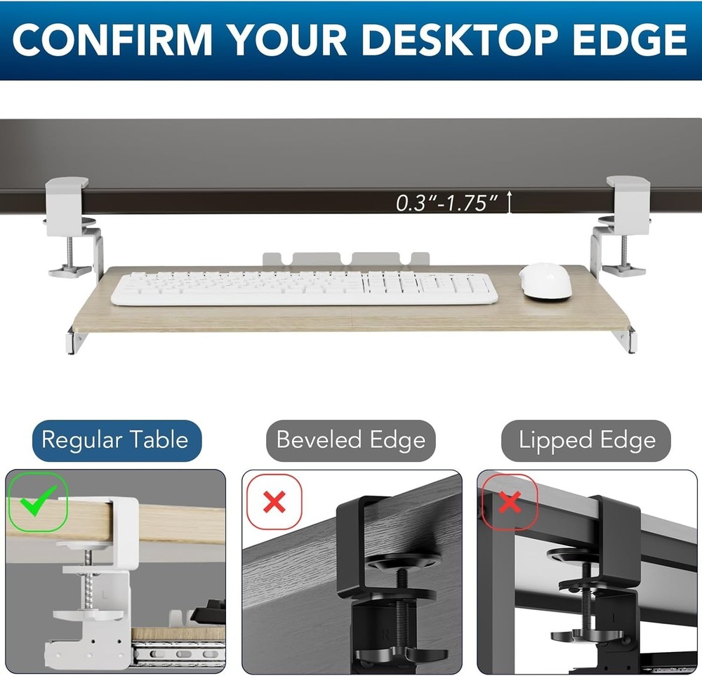 Keyboard Tray Under Desk Pull Out with Extra Sturdy C Clamp Mount System, 27.3"