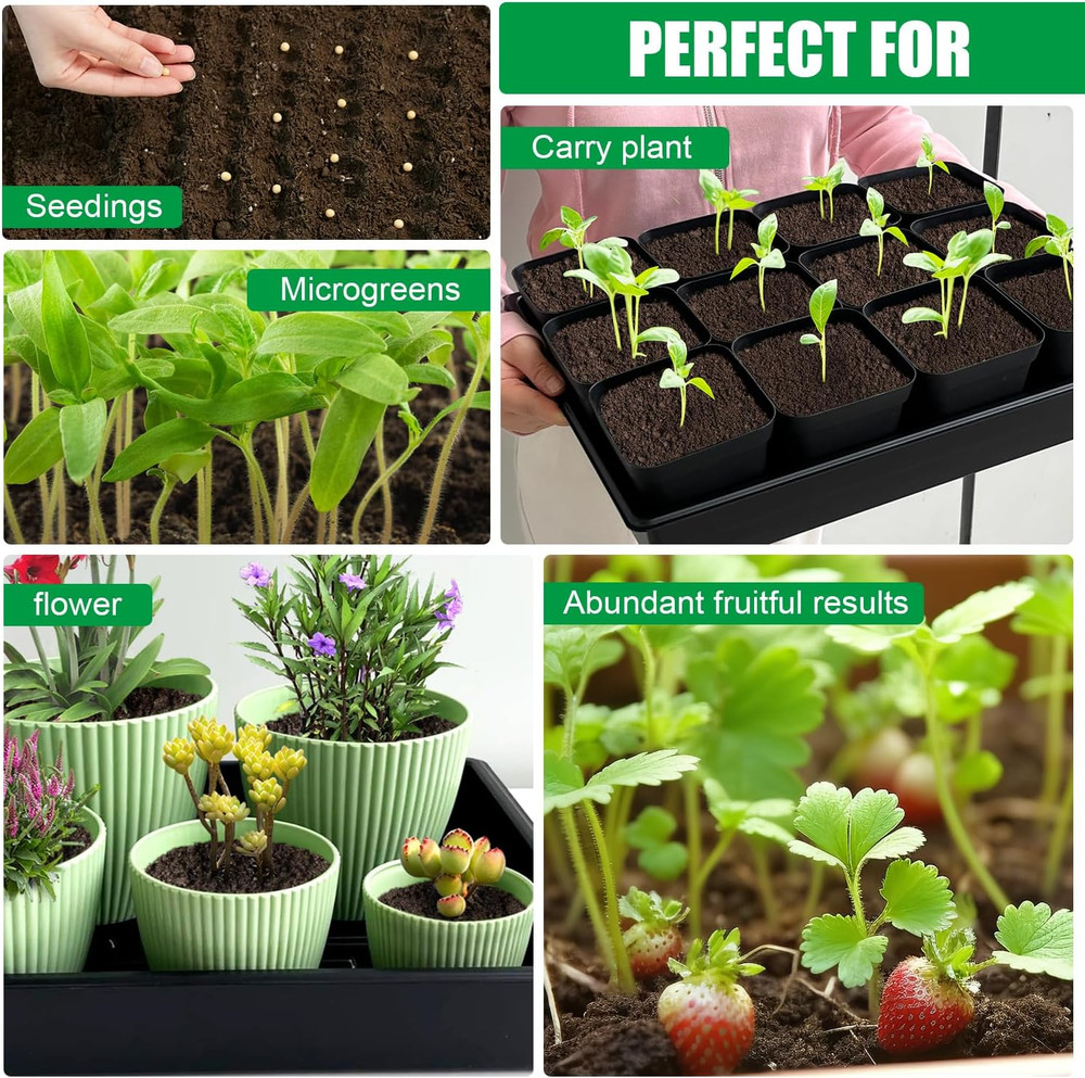 Seed Starter Tray, 10 Packs Plant Tray, Durable Plastic Growing Trays, Stackable