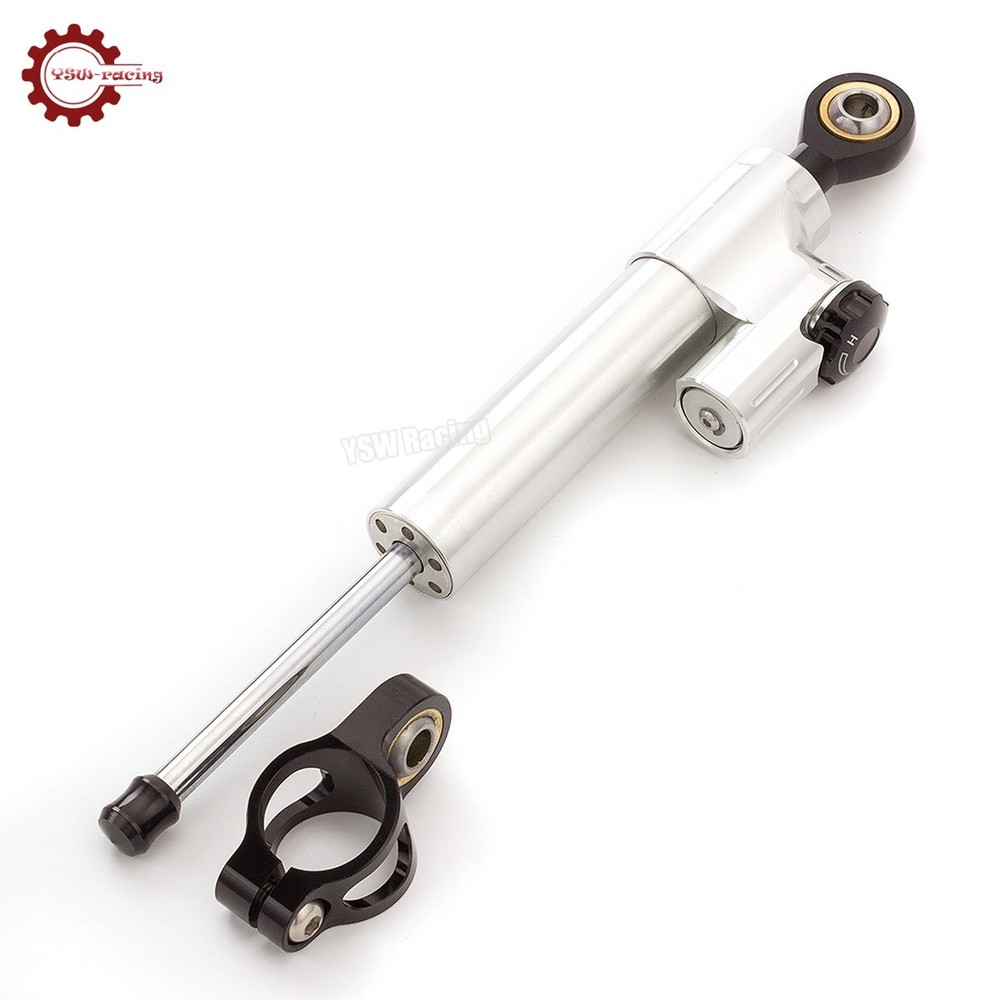CNC Silver Steering Damper Motorcycle Stabilizer Linear Reversed Safe Control US