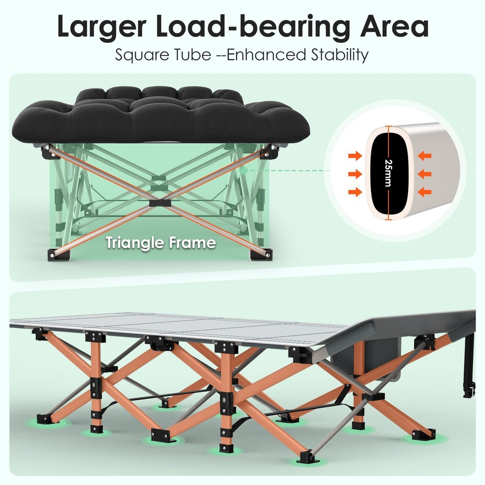 Camping Cot, Folding Camping Cot Bed for Adults Sleeping 1200D Double Layer O...