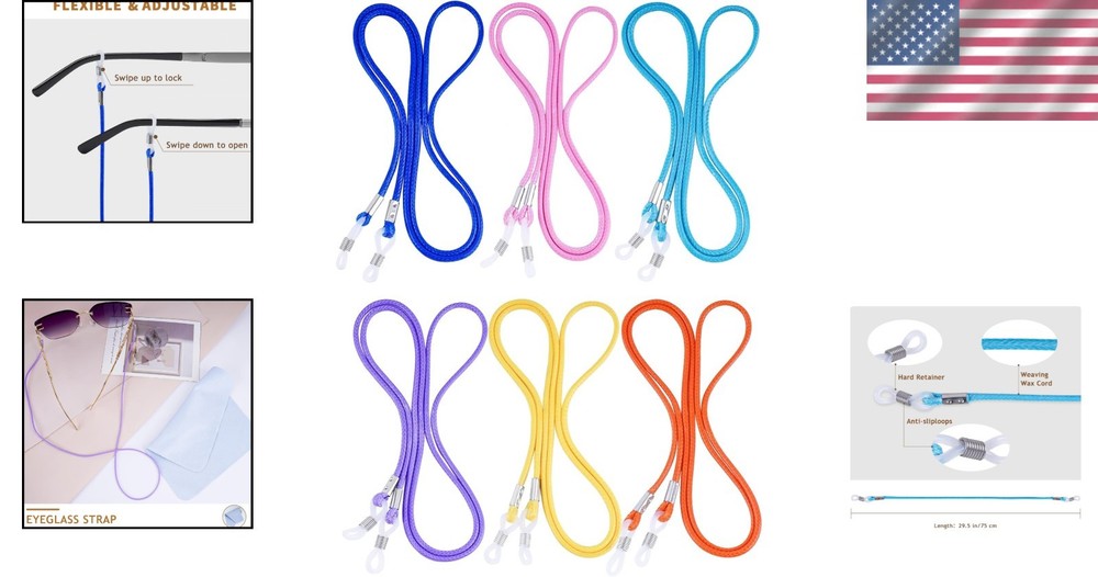 6-Pc Multicolor Eyeglass Straps - Secure & Stylish Eyewear Holders