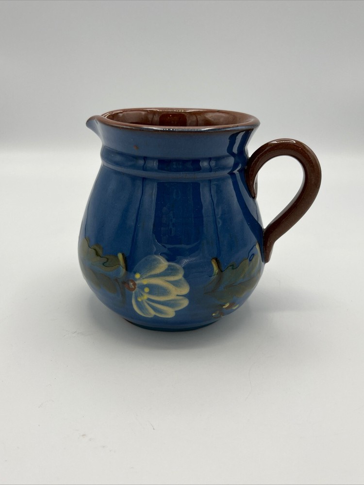 Blue Floral Rustic Glazed Terracotta 4 1/2” Pitcher