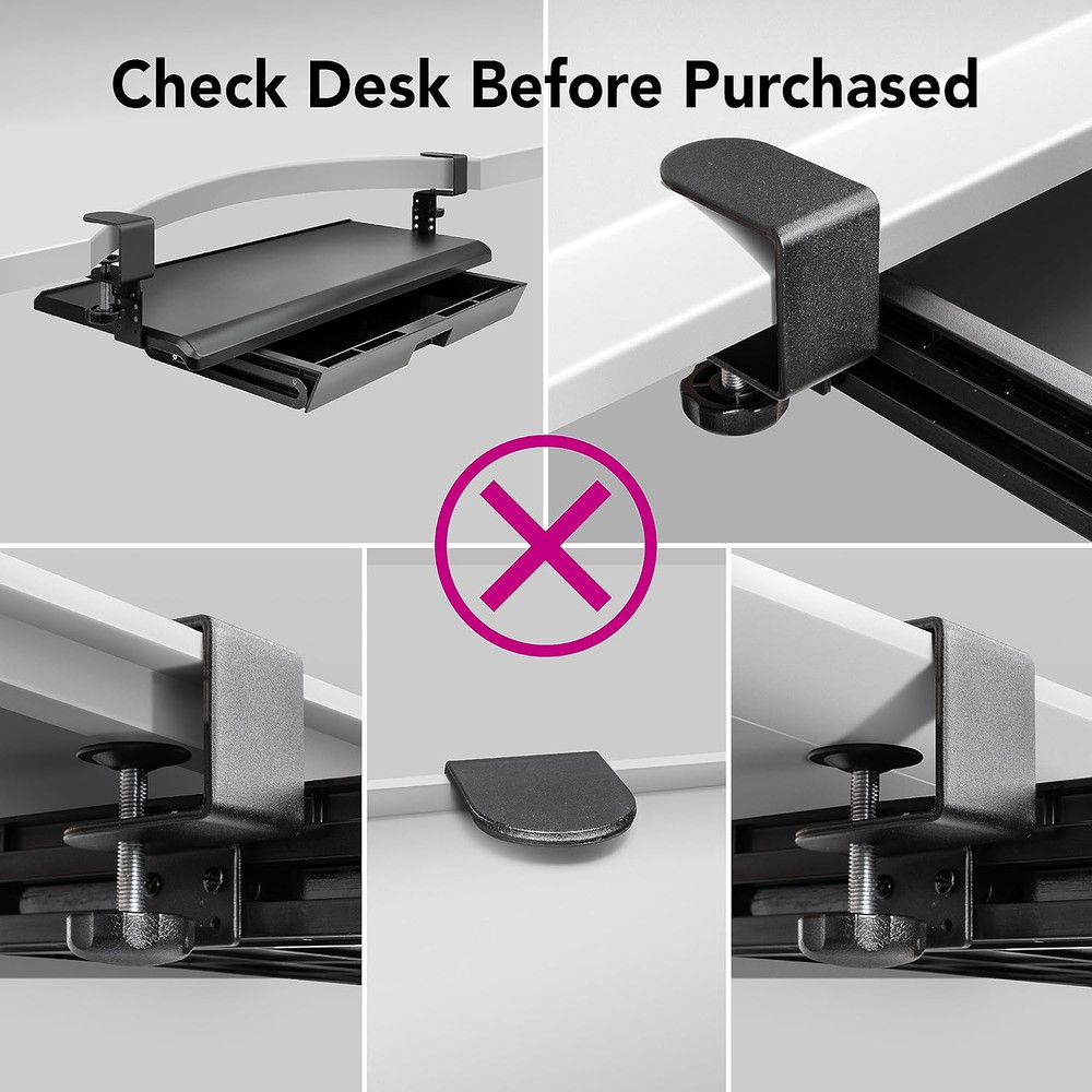 Adjustable Keyboard Tray with Drawer - Under Desk Pull Out Organizer 27.5