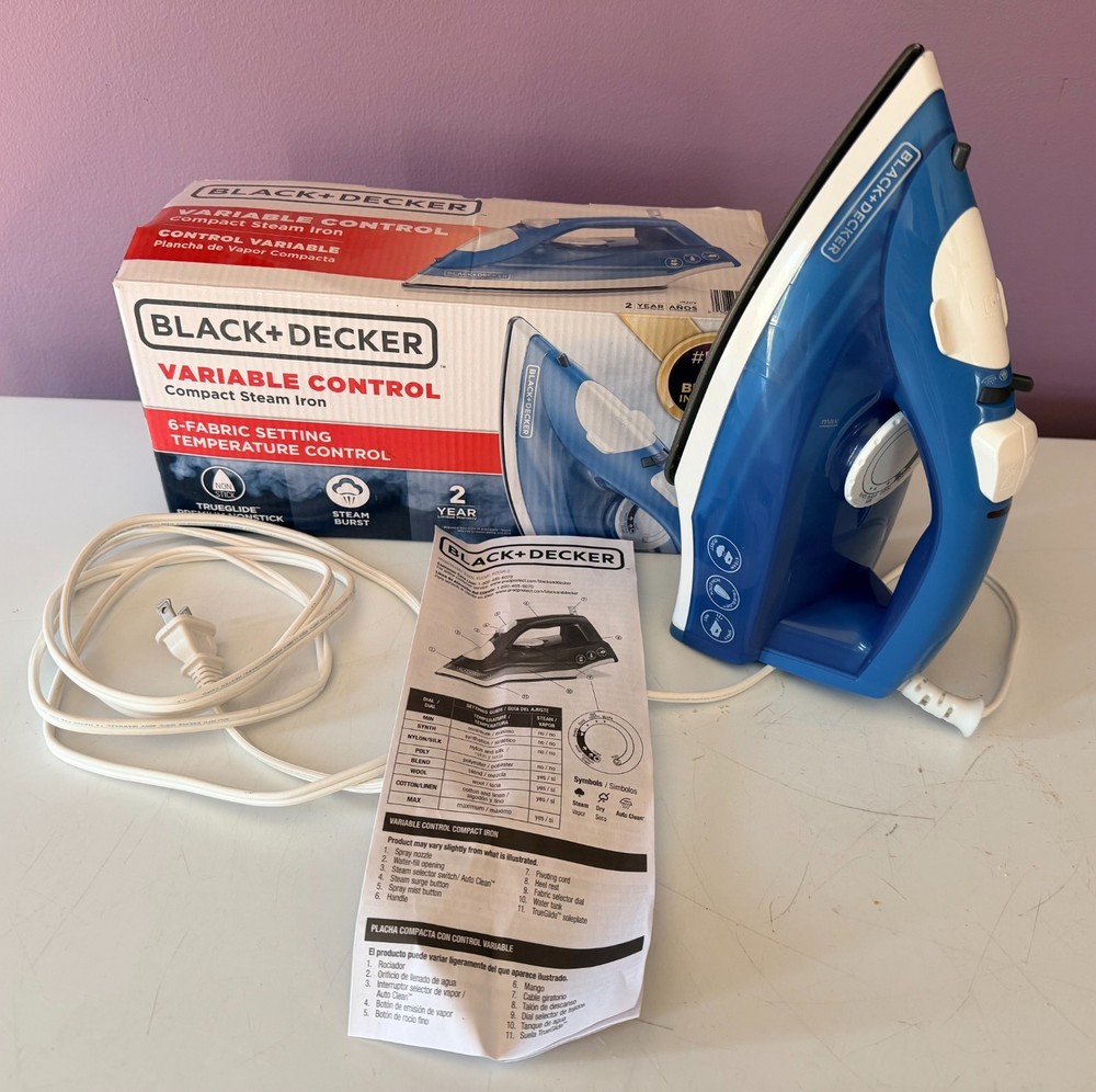 BLACK+DECKER Variable Control Compact Steam Iron (6-Fabric Setting Temp Control)