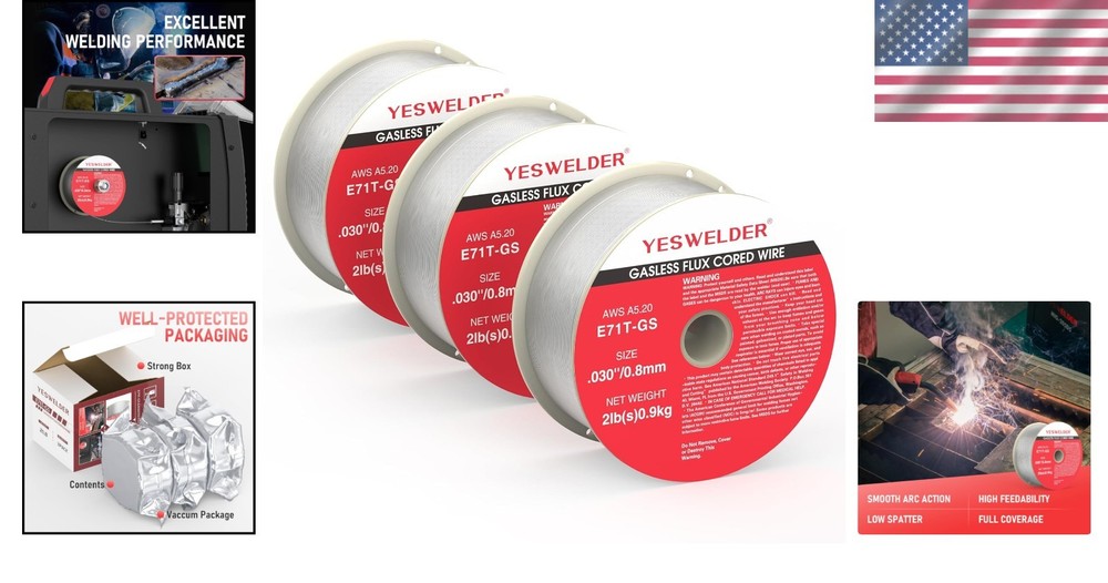 High-Performance .030-Inch E71T- Flux Core Wire - 2 Lb, 3-Pack Spool