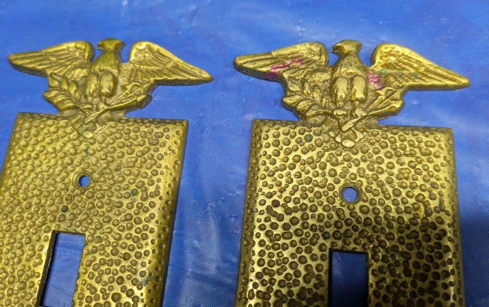 2 Vintage Mid Century Brass Eagle Light Switch Plate Covers