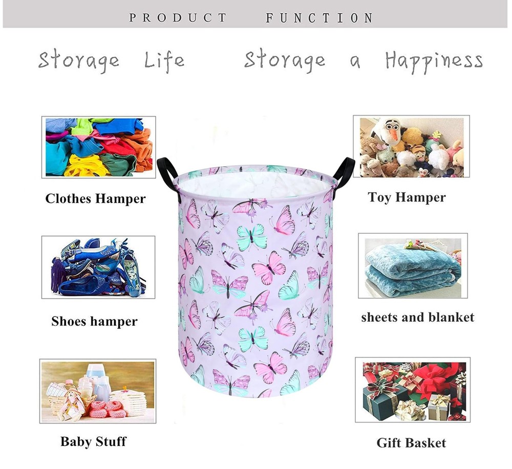 KUNRO Round Laundry Gift Basket Storage Hamper, Clothes Storage Organizer Bin...