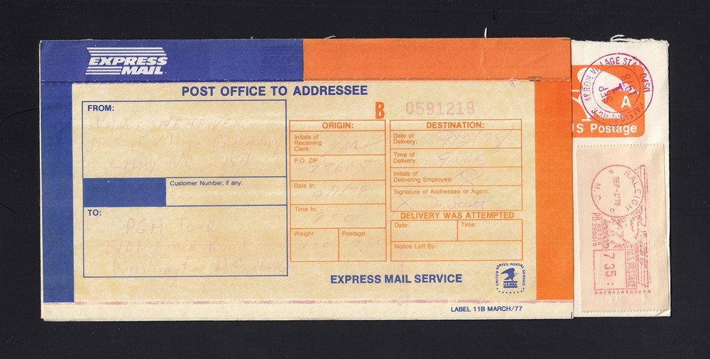 U580 "A" Rate Envelope - Sept 1, 1978 Mailed EXPRESS MAIL - RARE USE