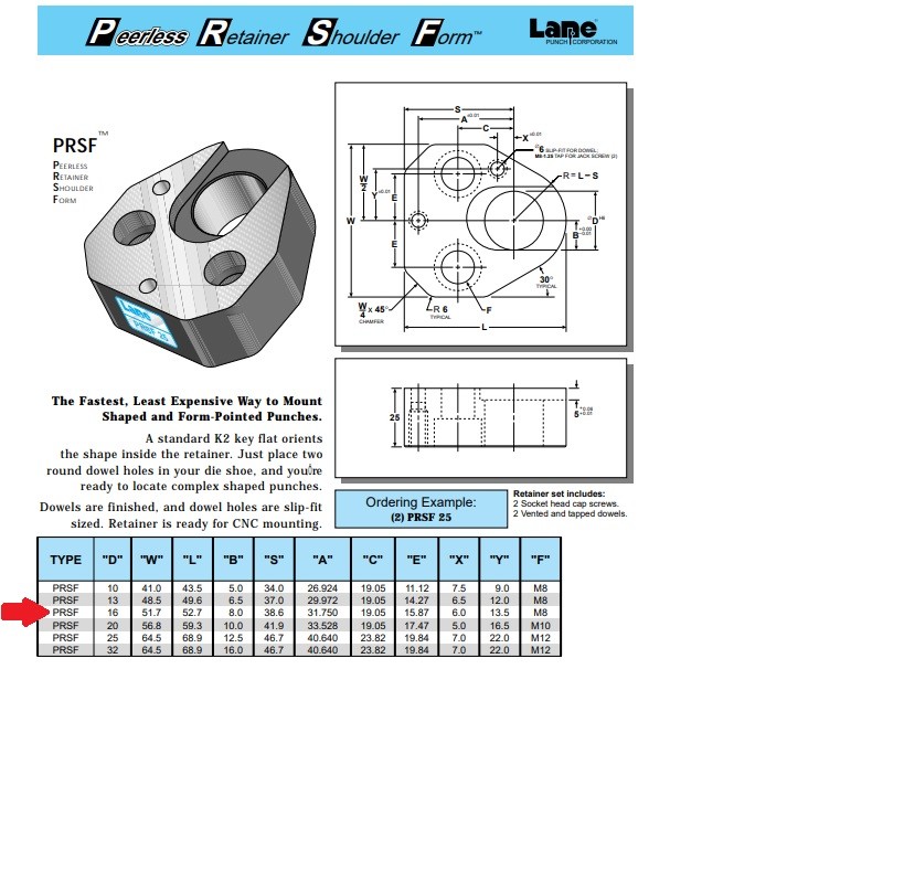LANE PRSF-16 PEERLESS SHOULDER FORM PUNCH RETAINER NOS!!