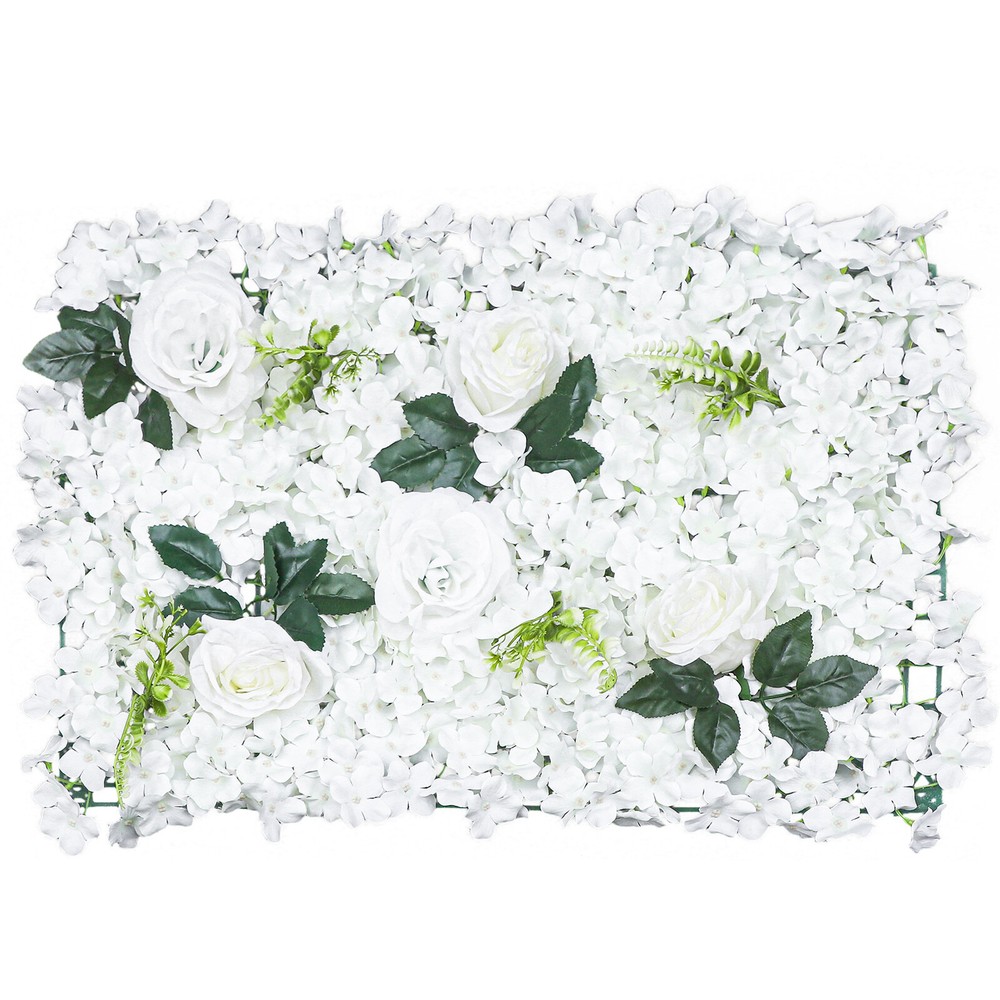 6PCS Artificial White Rose Flower Wall Backdrop Wedding Road Decor Cloth+Plastic