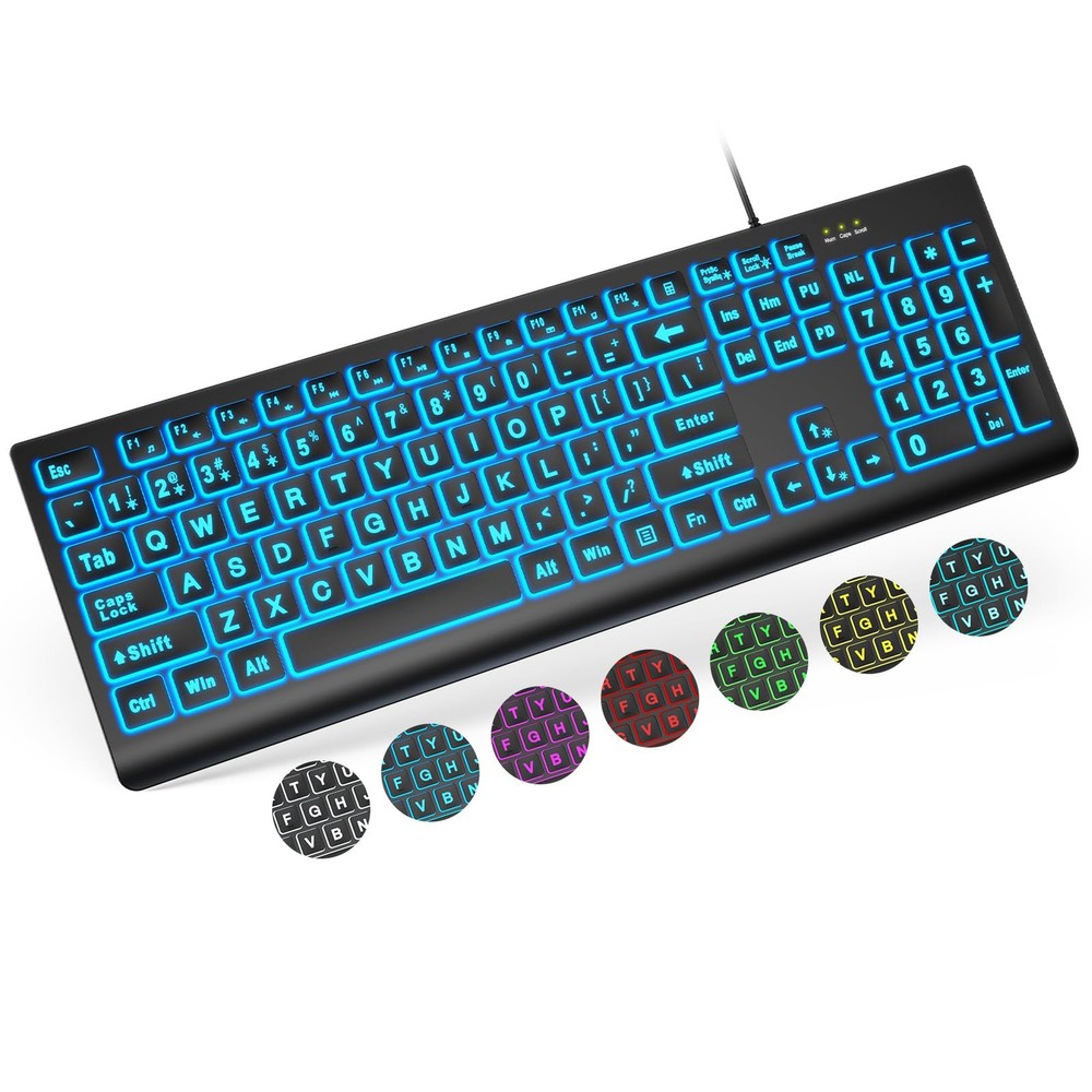 SABLUTE Large Print Backlit Keyboard Wired USB Lighted Computer Keyboards with
