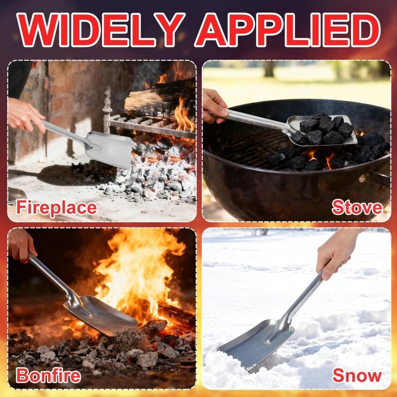 Fireplace Shovel Long Handle Ash Coal Cleaning Tool Iron Dust Pan Scoop New